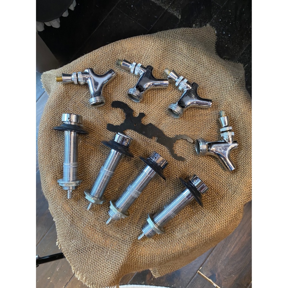 Lot of 4 - Chrome Faucets with 4in Shanks Beer Tap Kegerator Jockey Box